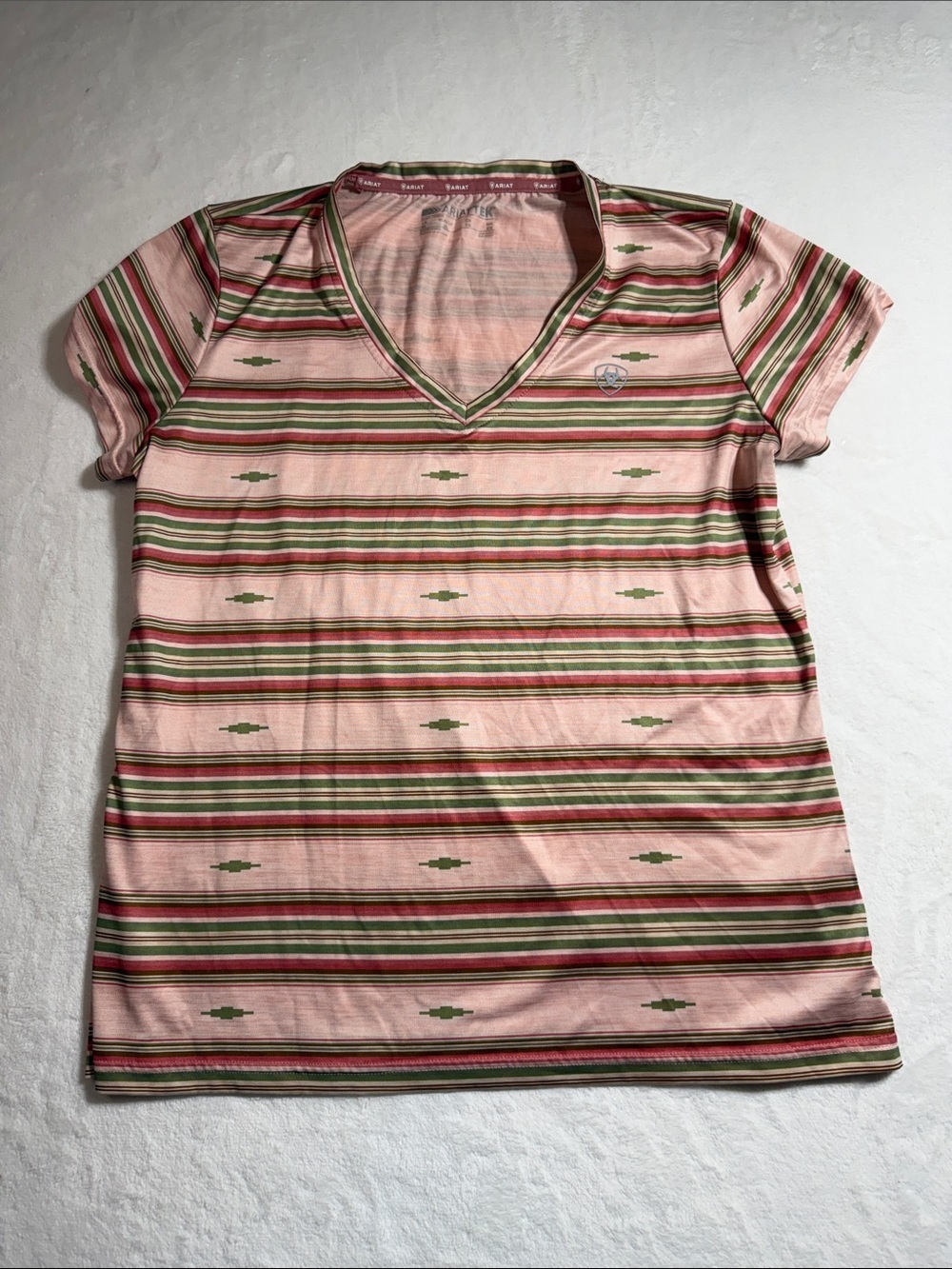 Ariat Tek Pink Striped V-Neck Short Sleeve Tee